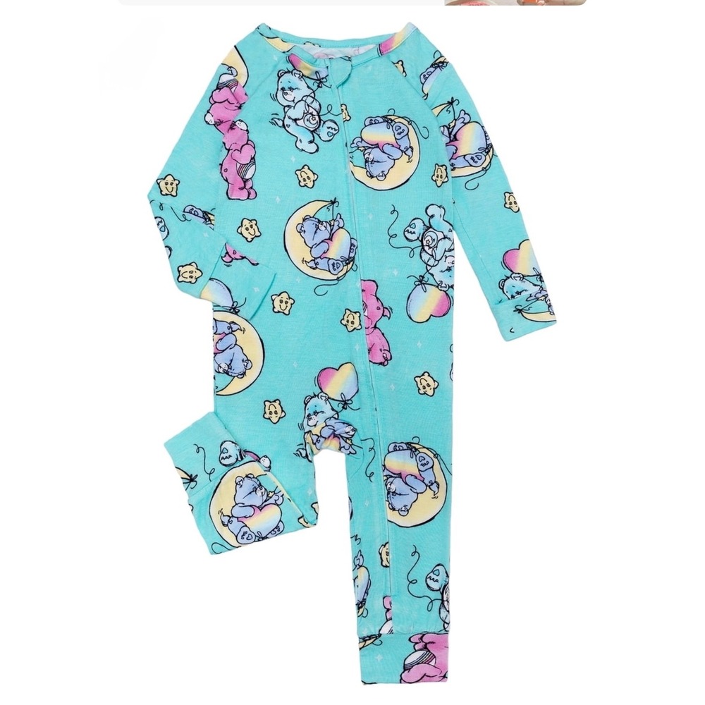 Care Bears Kids Ribbed Knit Footless Sleeper Pajama Turquoise Blue One Piece